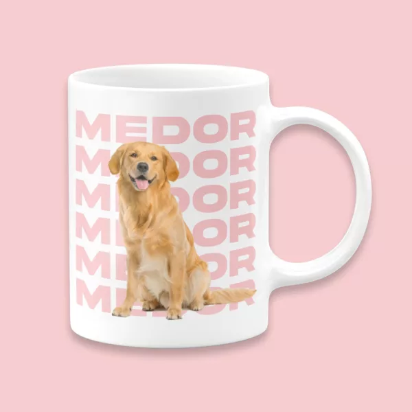 Mug personnalisé chien avec photo de l'animal et son nom.