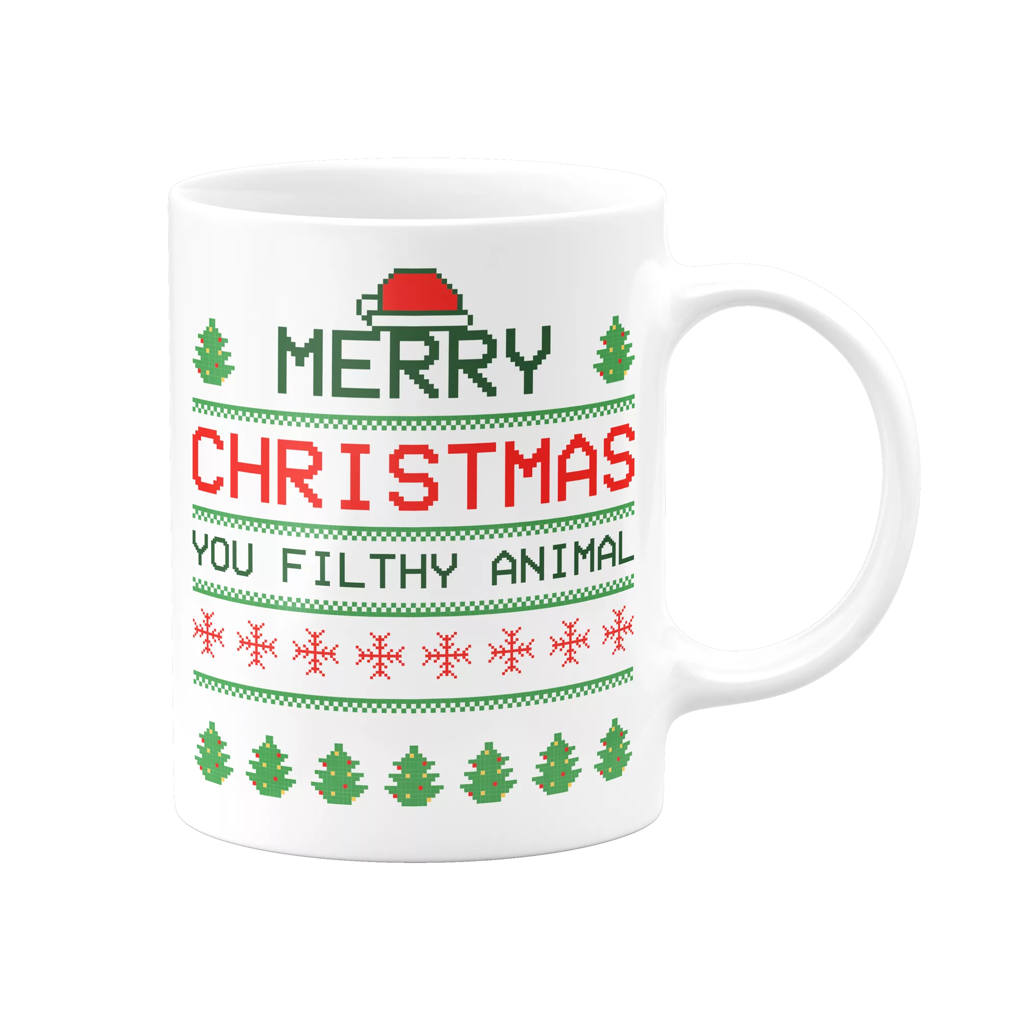 Mug Noël : mug de Noël, citation "Maman j'ai encore raté l'avion" : "Merry Christmas you filthy animal"