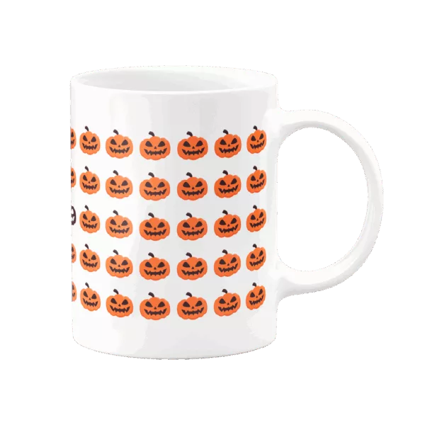 Mug Halloween rempli de citrouilles oranges (face droite)