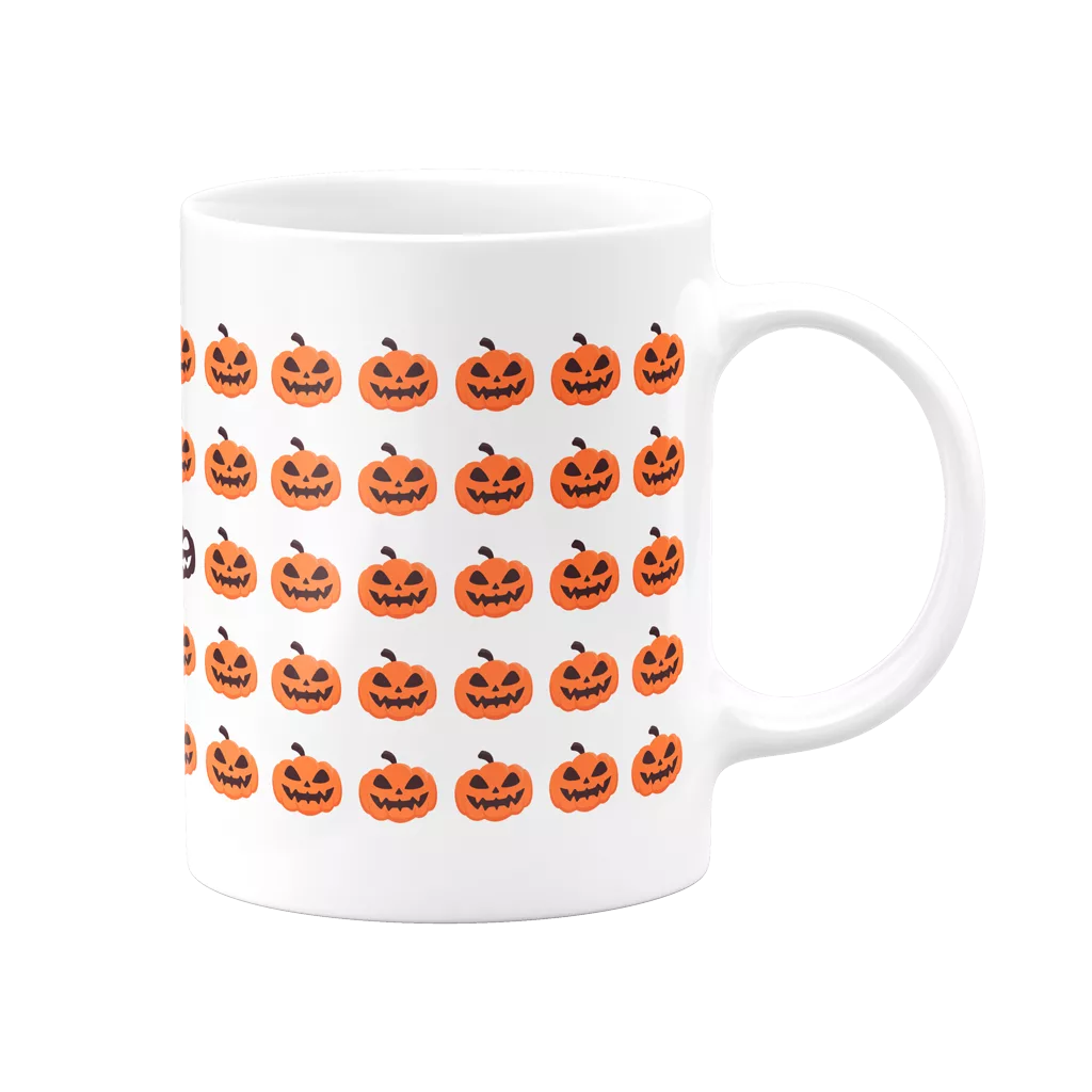 Mug Halloween rempli de citrouilles oranges (face droite)