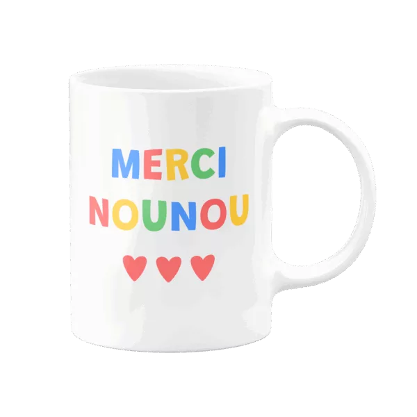 Mug avec texte "Merci Nounou" et petits cœurs