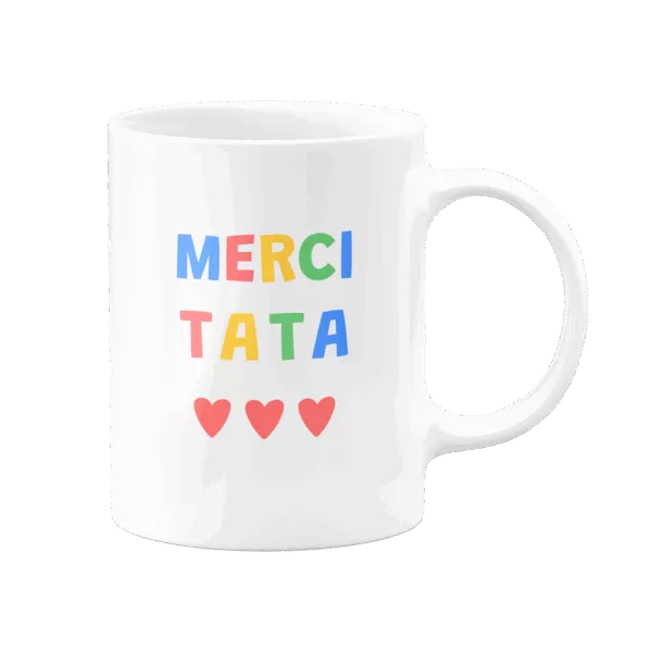 Mug Merci Tata : lettres colorées et 3 cœurs