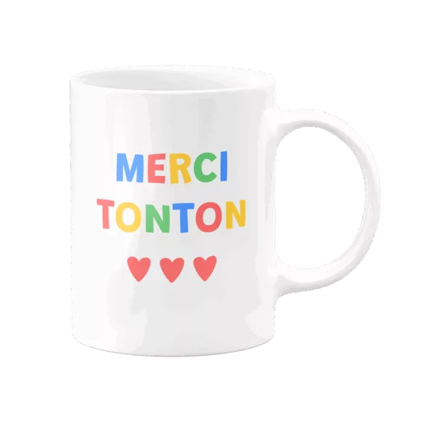 Mug Merci Tonton coloré avec 3 petits cœurs