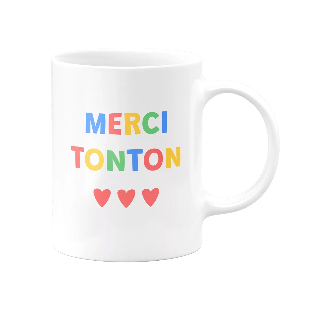 Mug Merci Tonton coloré avec 3 petits cœurs