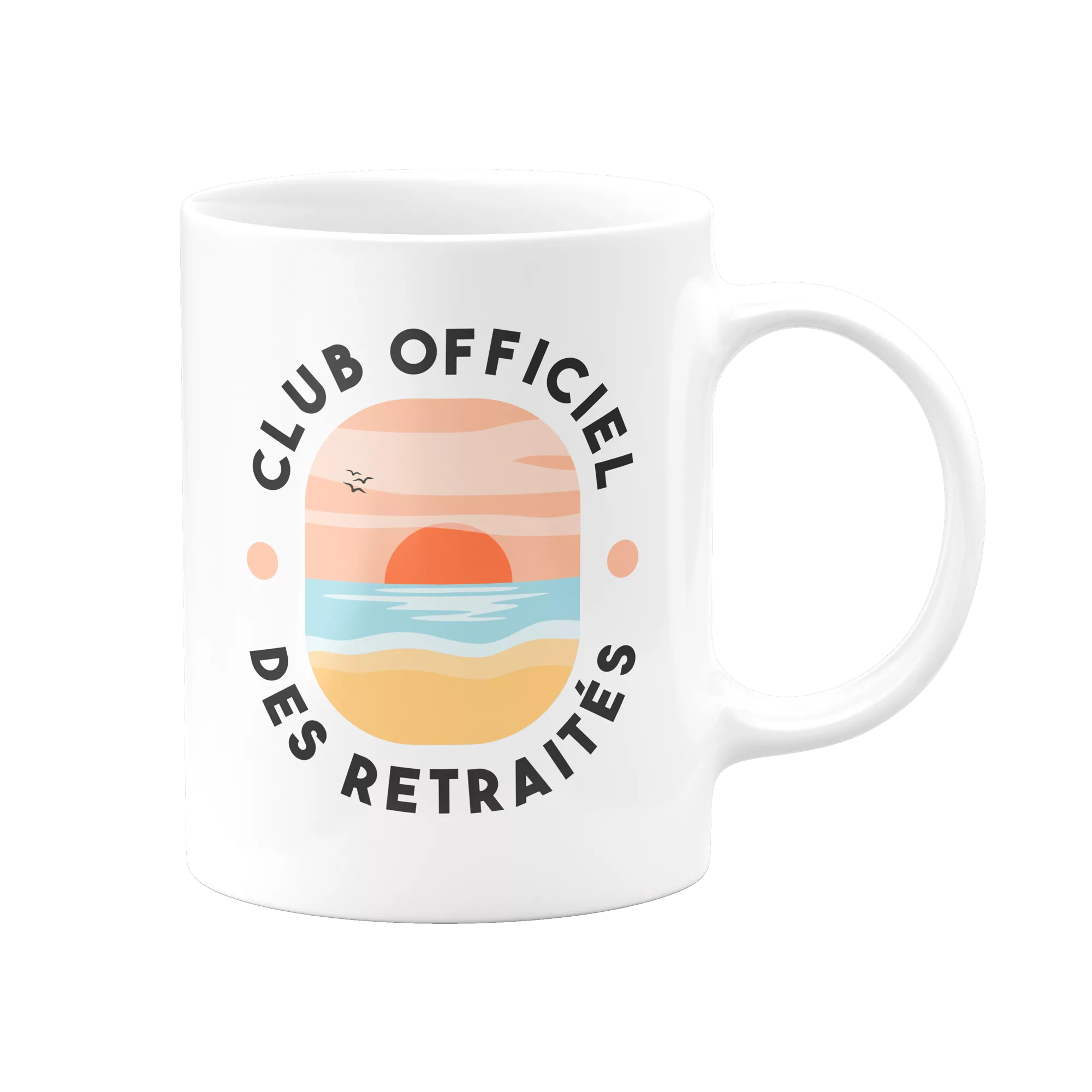 Mug Retraite : "Club Officiel des Retraités" avec paysage calme illustré