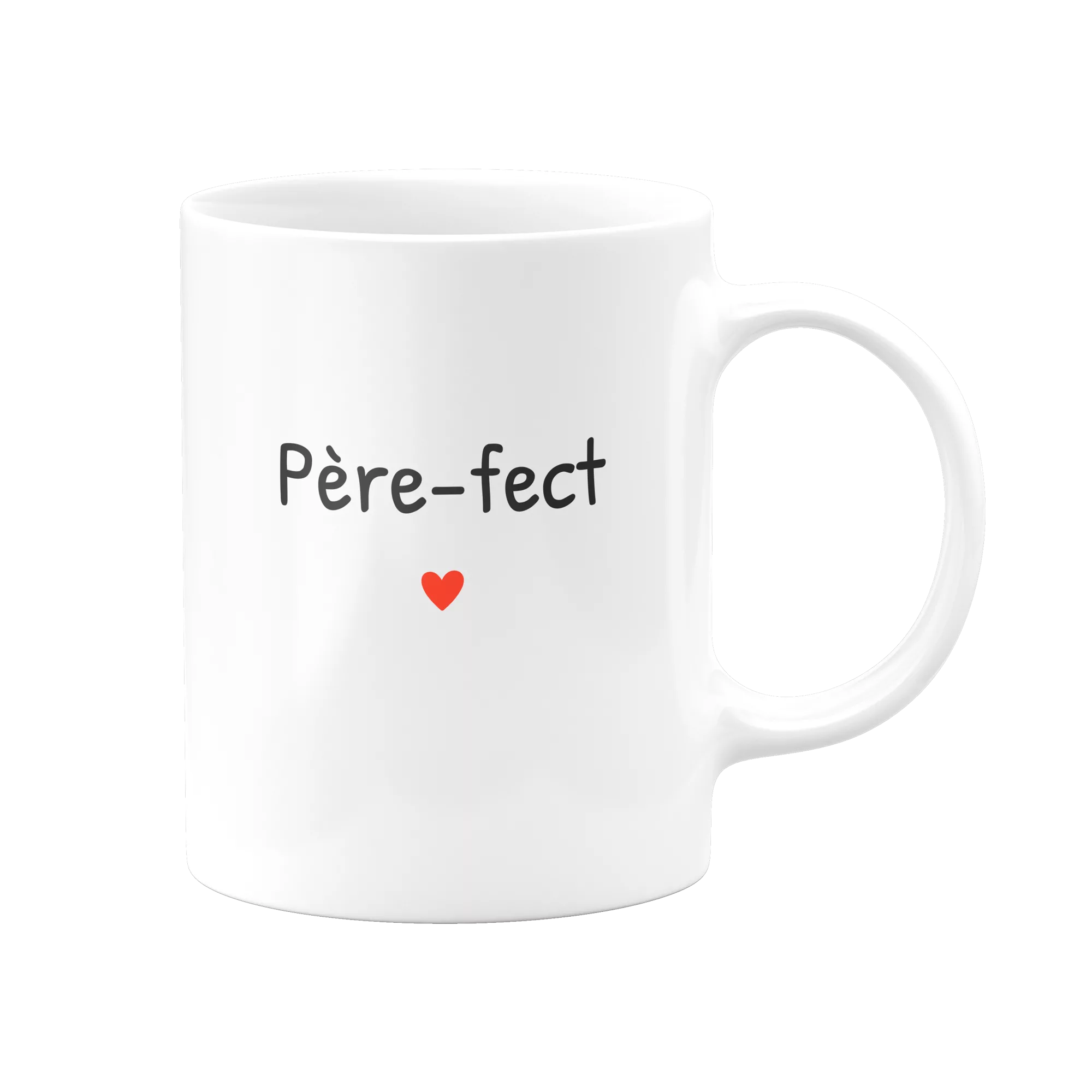 Mug blanc "Père-fect" avec un coeur, cadeau fête des pères original, imprimé en France par ManyMugs
